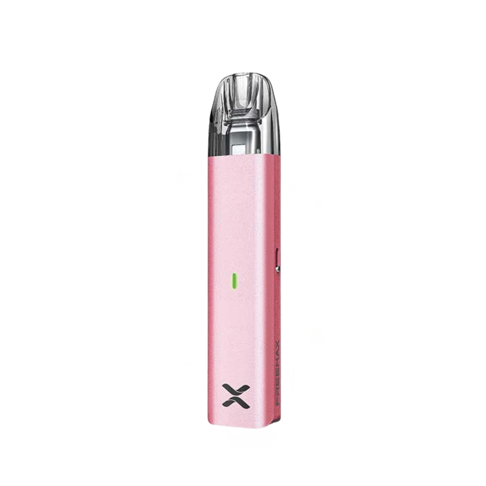 Pink vape device with a visible brand logo on a white background