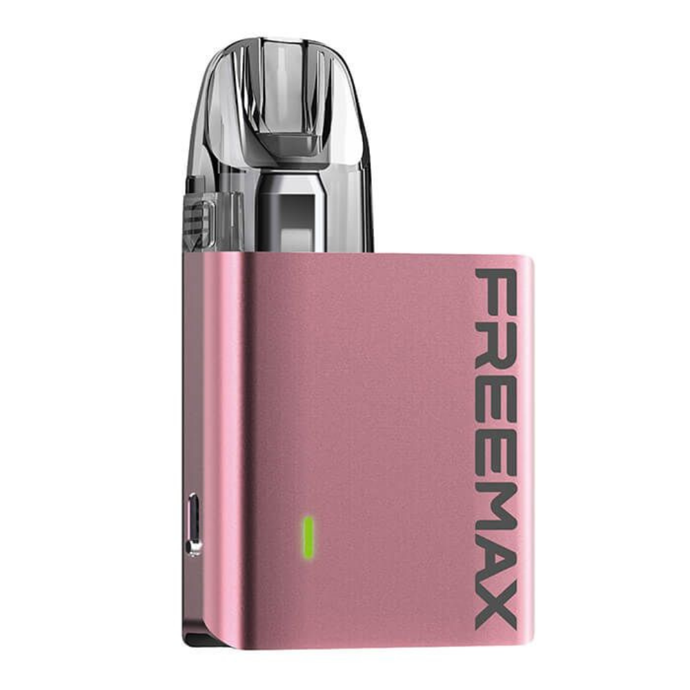 Pink Freemax vaping device on a white background