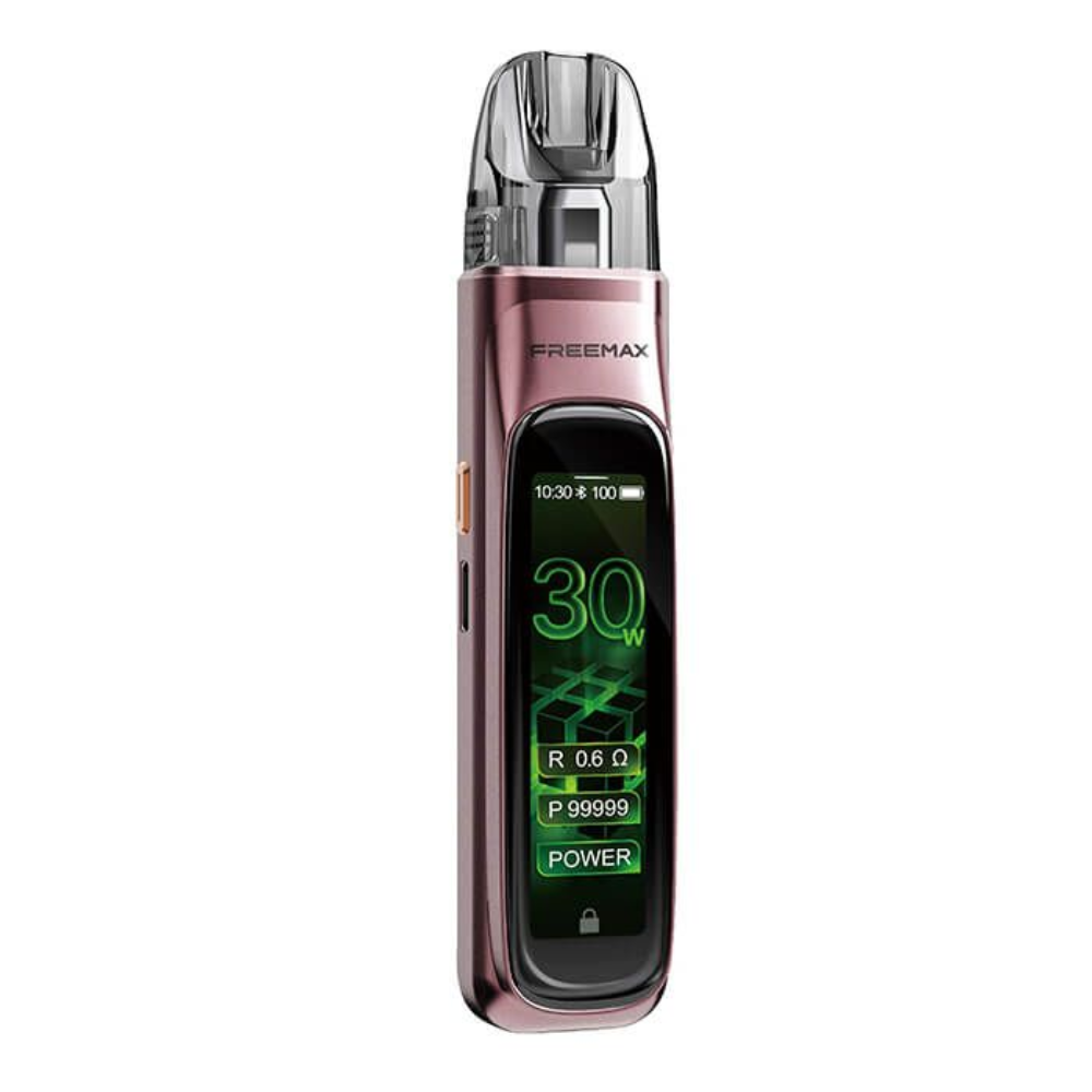 Freemax vaping device with digital display on a white background