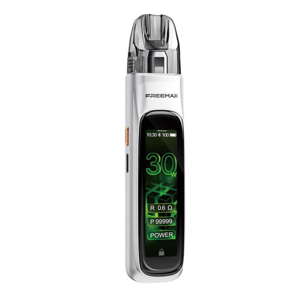 Freemax vaping device with digital display on a white background