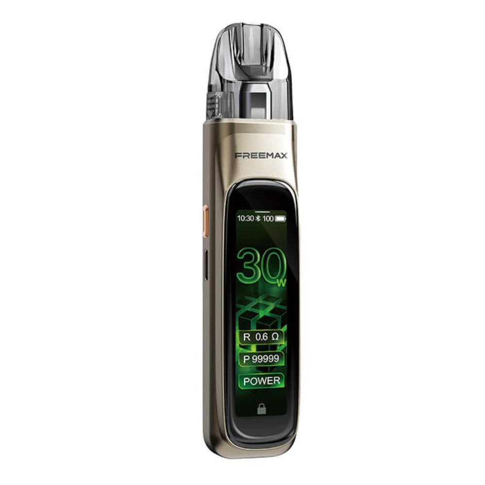 Freemax vaping device with digital display on a white background