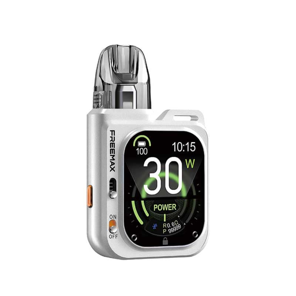 Freemax vaping device with digital display on a white background