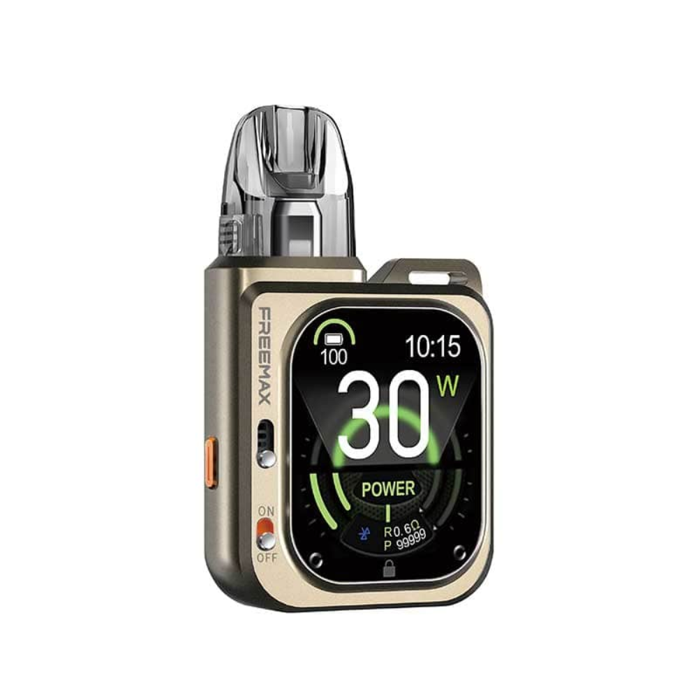 Freemax vaping device with digital display on a white background