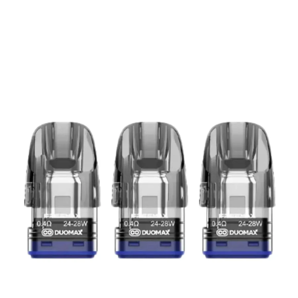 Three DUOMAX vape pods on a white background