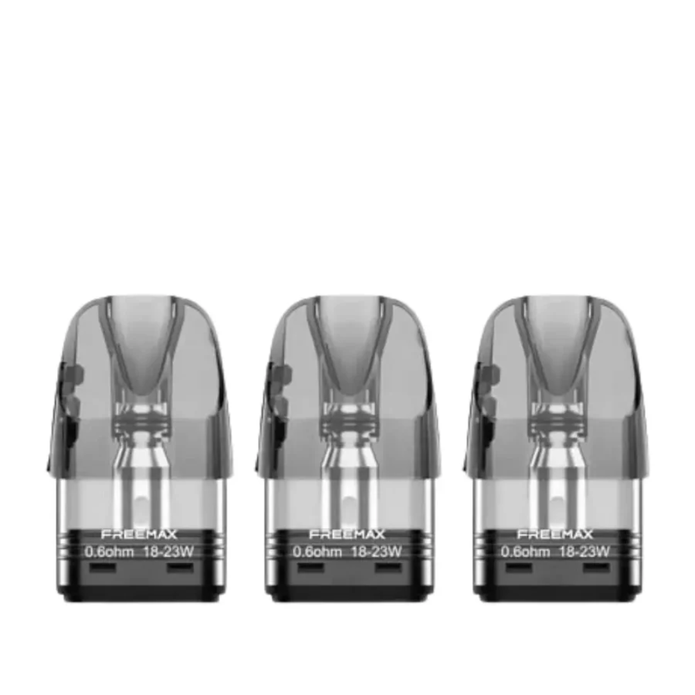 Three Freemax vape pods on a white background