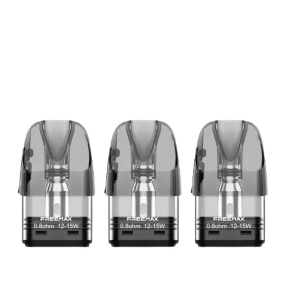 Three FreeMax vape pods on a white background