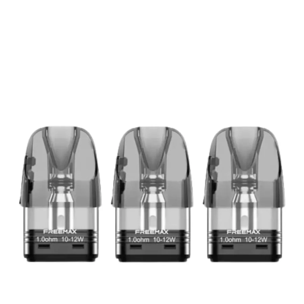 Three Freemax vape pods on a white background