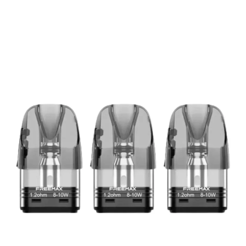 Three Freemax vape pods on a white background