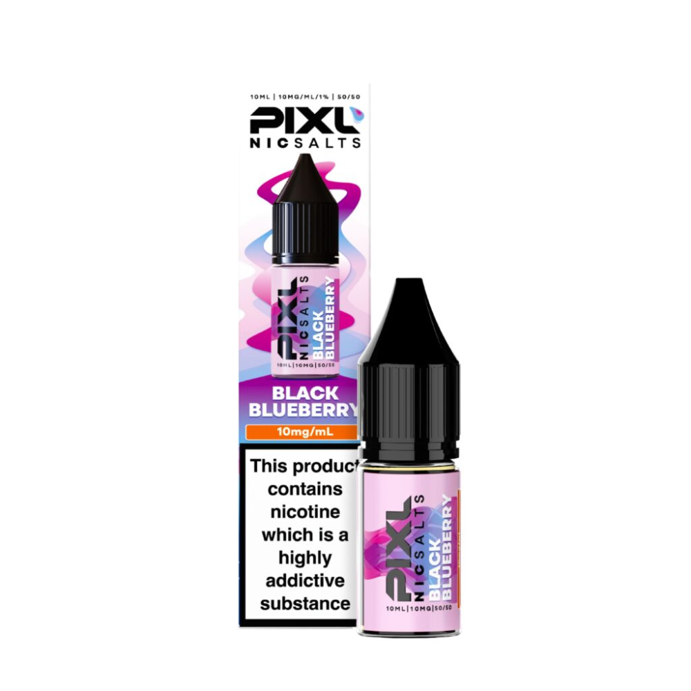 Pixl Nic Salts Black Blueberry e-liquid bottle and packaging on a white background