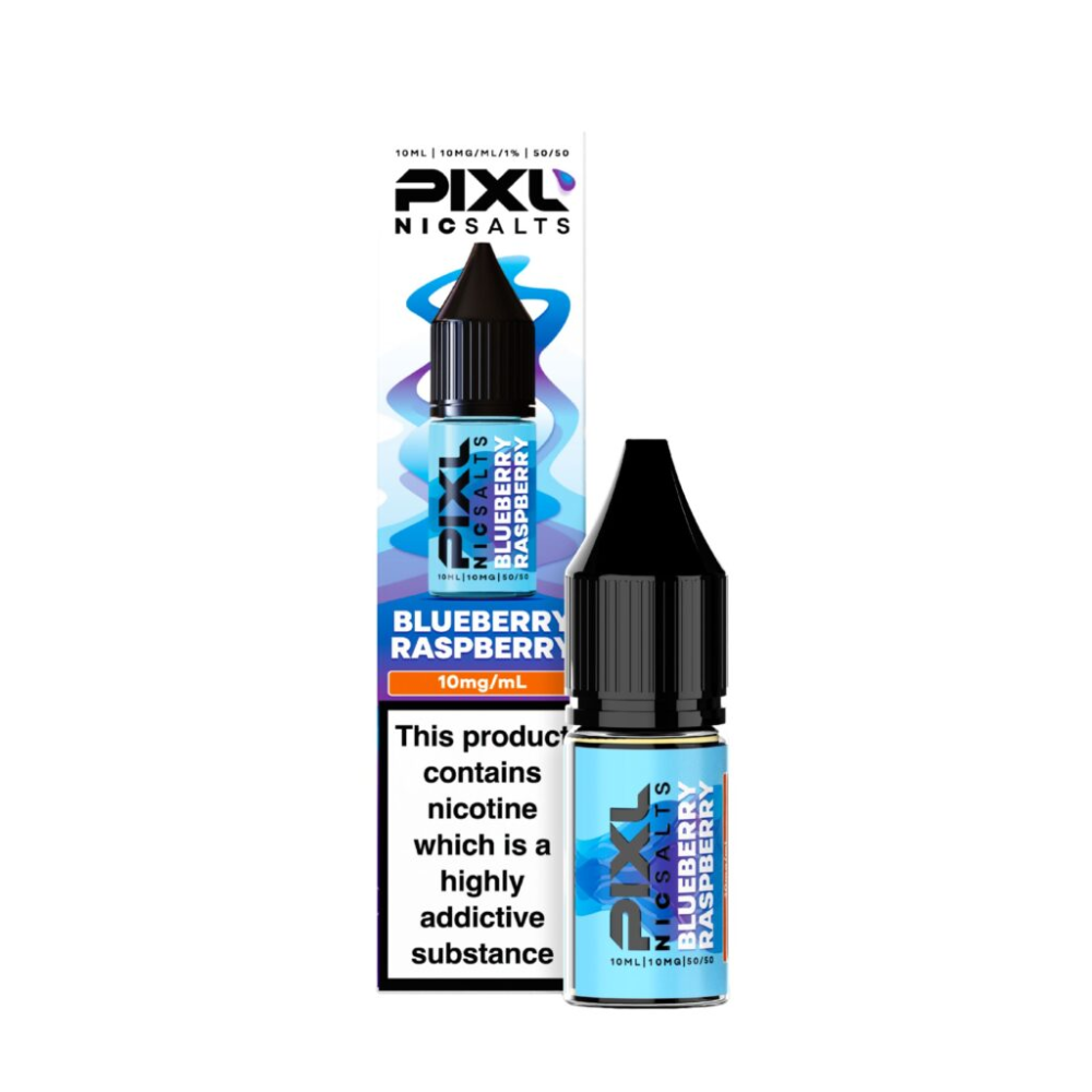 Pixl Nic Salts Blueberry Raspberry vape juice bottle and packaging on a white background