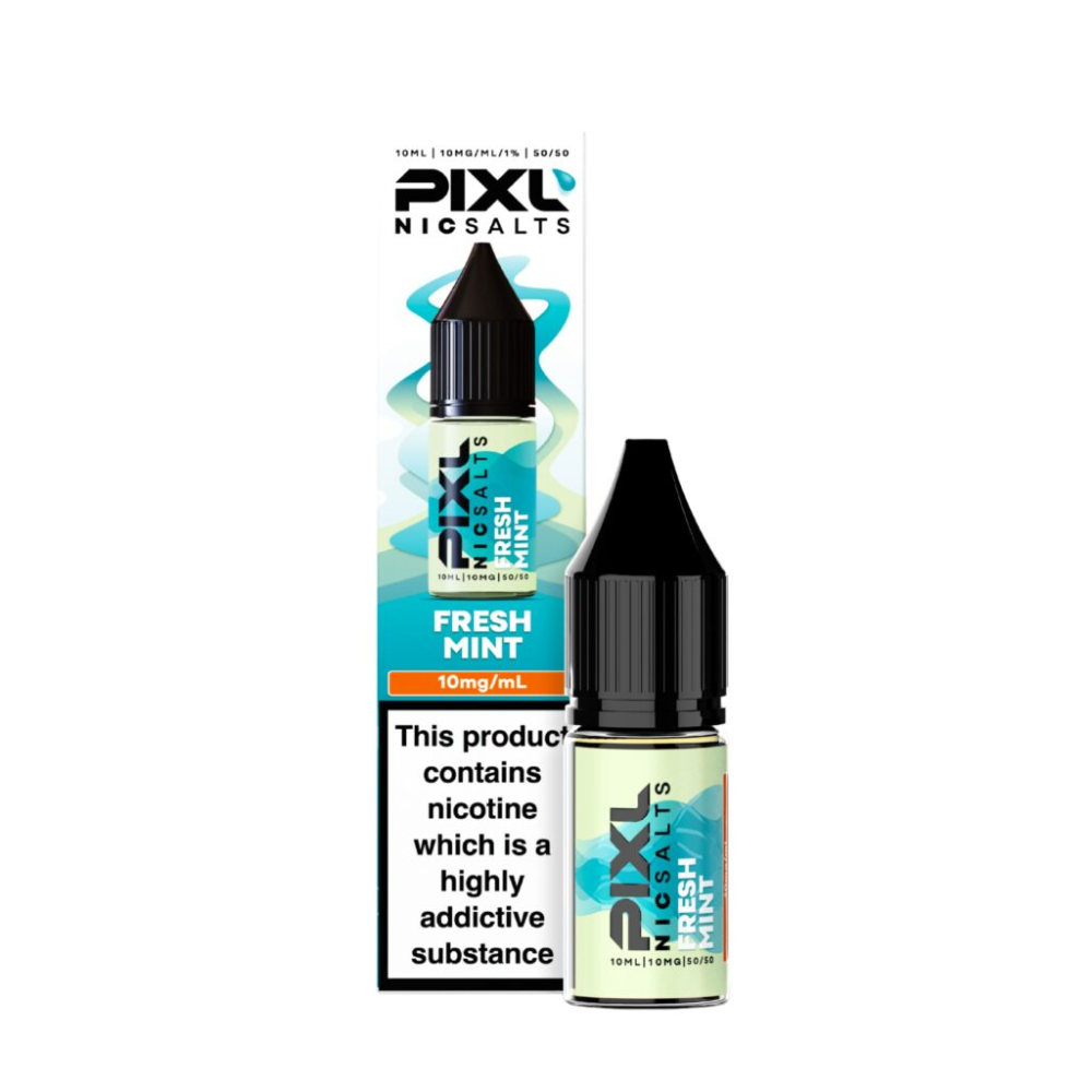 Pixl Nic Salts Fresh Mint vape juice bottle and packaging on a white background