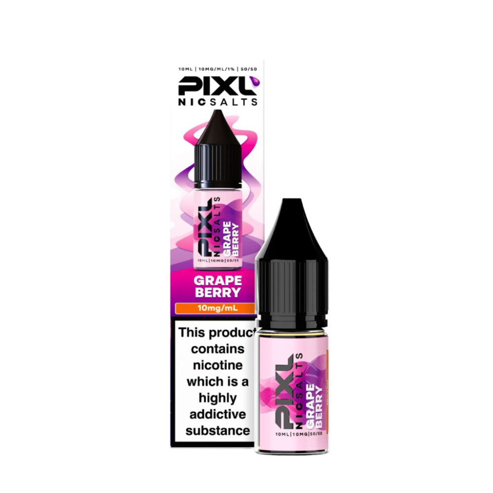 Pixl Nic Salts Grape Berry e-liquid bottle and packaging on a white background