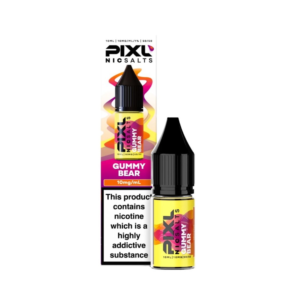 Pixl Nic Salts Gummy Bear vape juice bottle and packaging on a white background