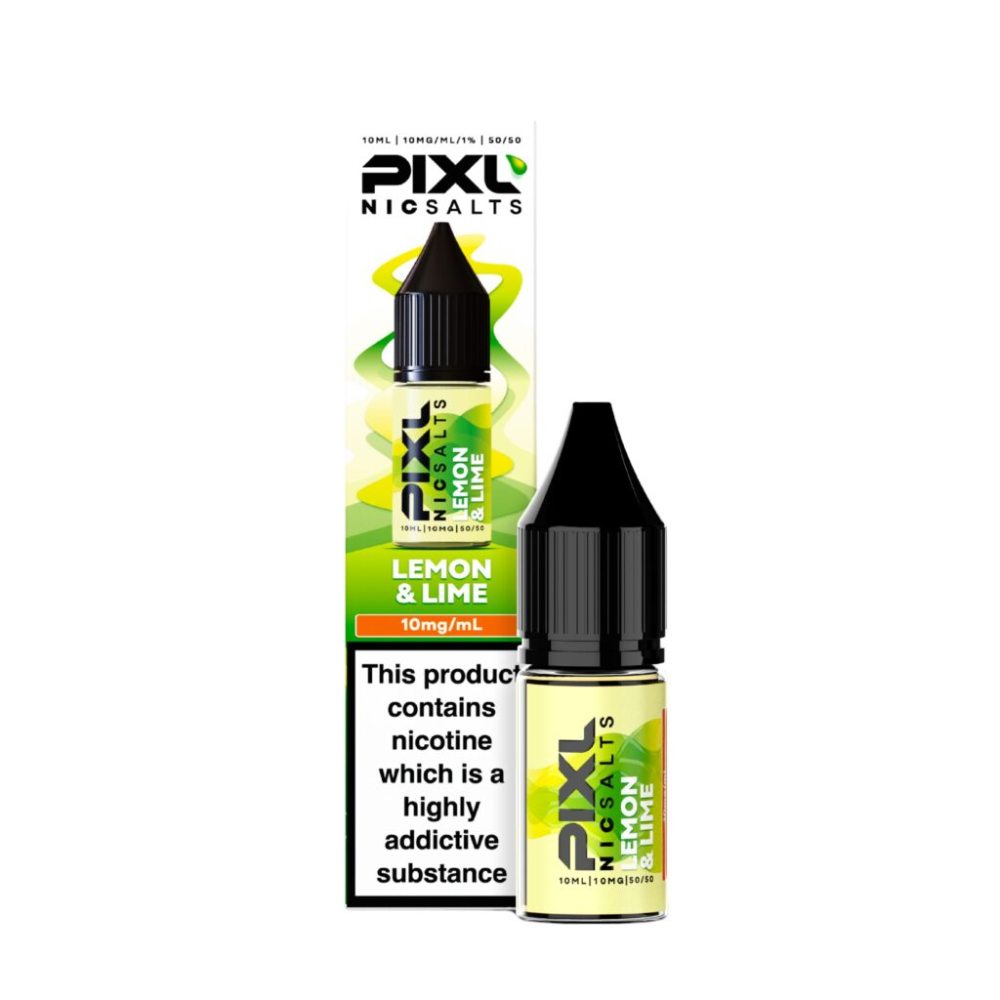 Pixl Nic Salts Lemon & Lime e-liquid bottle and packaging on a white background