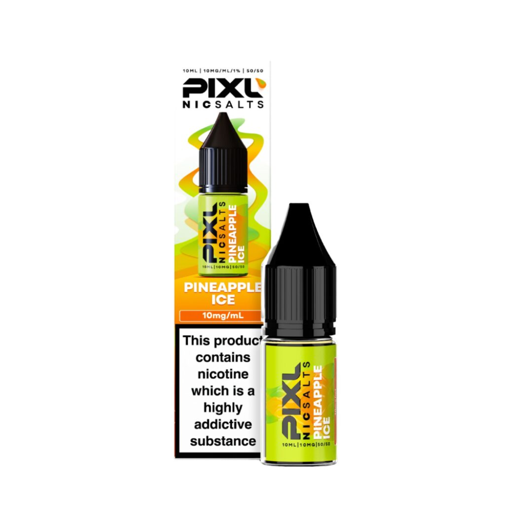 Pixl Nic Salts Pineapple Ice e-liquid bottle and packaging on a white background