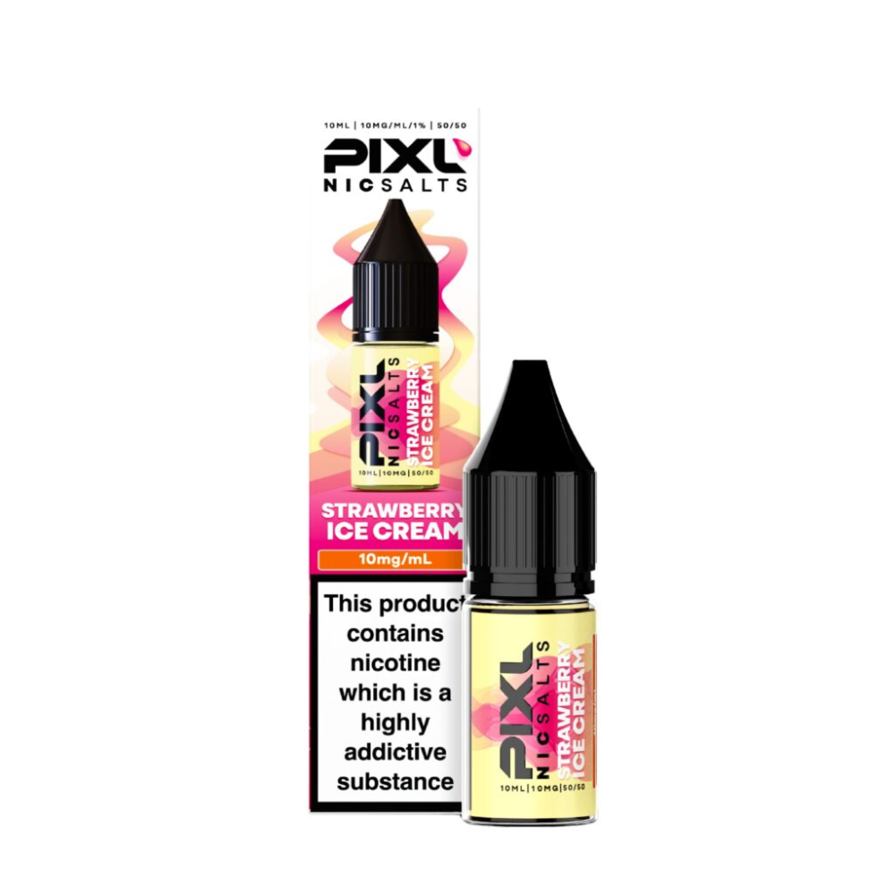 Pixl Nicsalts Strawberry Ice Cream e-liquid bottle and packaging on a white background