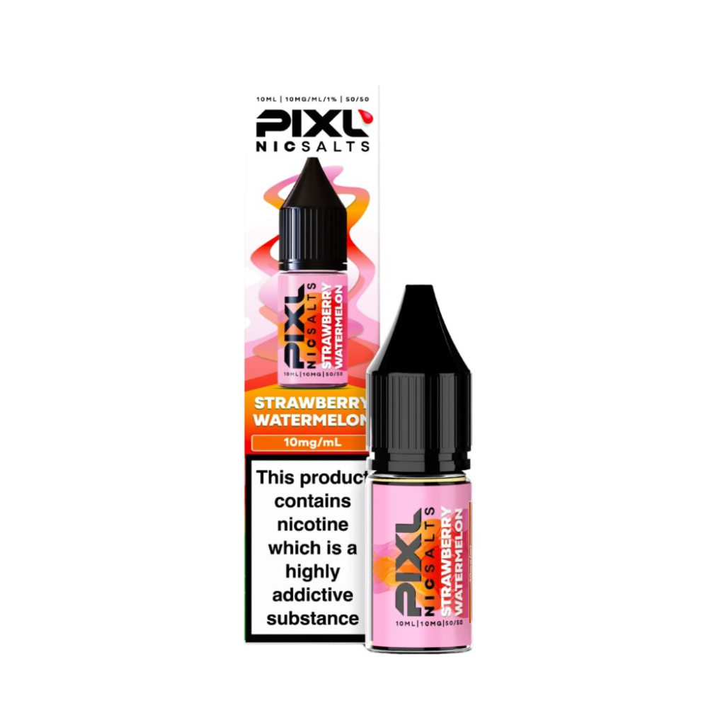 Pixl Nic Salts Strawberry Watermelon e-liquid bottle and packaging on a white background