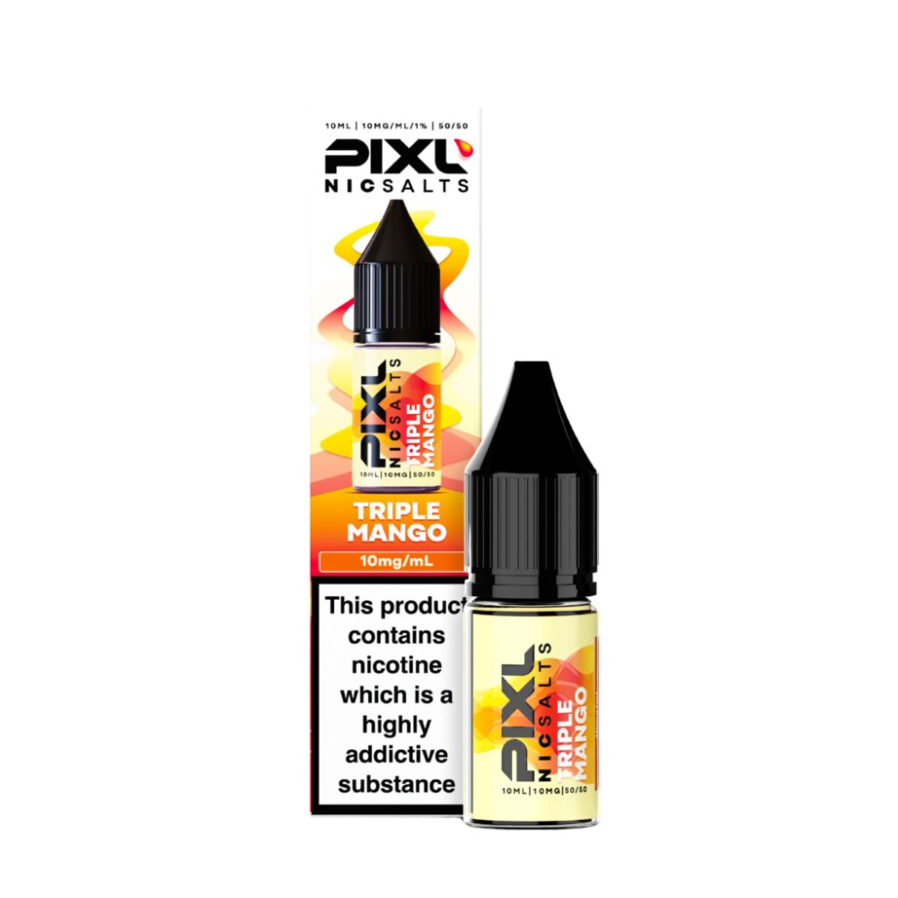 Pixl Nic Salts Triple Mango vape juice bottle and packaging on a white background