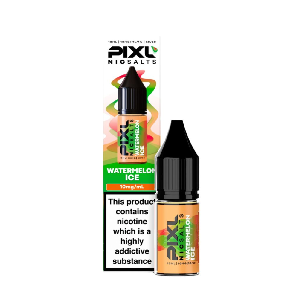 Pixl Nic Salts Watermelon Ice e-liquid bottle and packaging on a white background