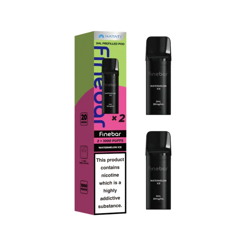 Finebar vape device and packaging on a white background
