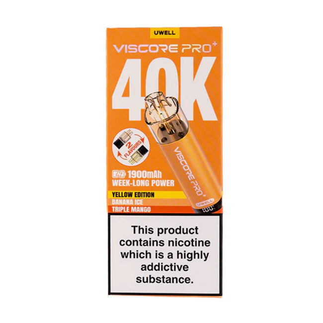 Viscose Pro+ 40K vape device packaging with Viscose branding on an orange background.