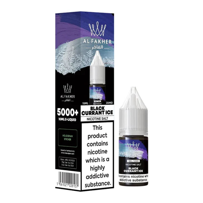 Al Fakher Black Currant Ice e-liquid packaging on a white background