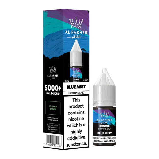 Al Fakher Blue Mist nicotine salt e-liquid packaging on a white background