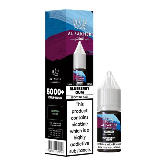 Al Fakher Blueberry Gum nicotine salt e-liquid packaging on a white background