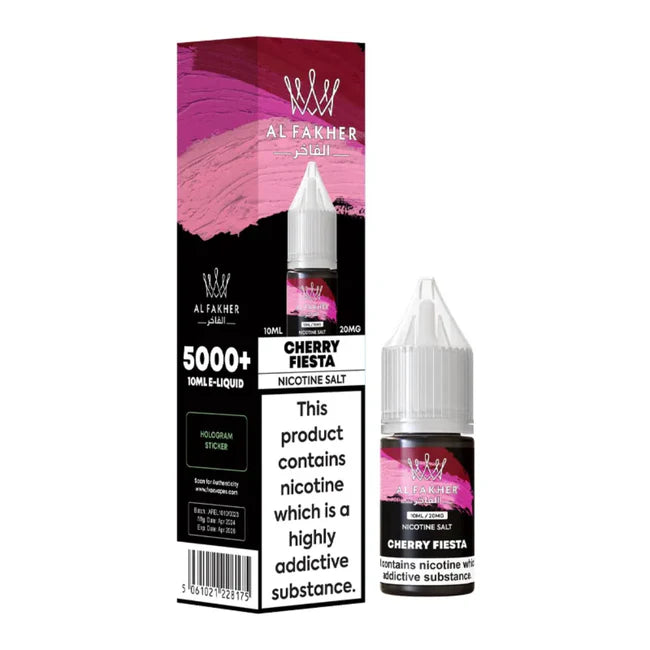 Al Fakher Cherry Fiesta nicotine salt e-liquid packaging on a white background
