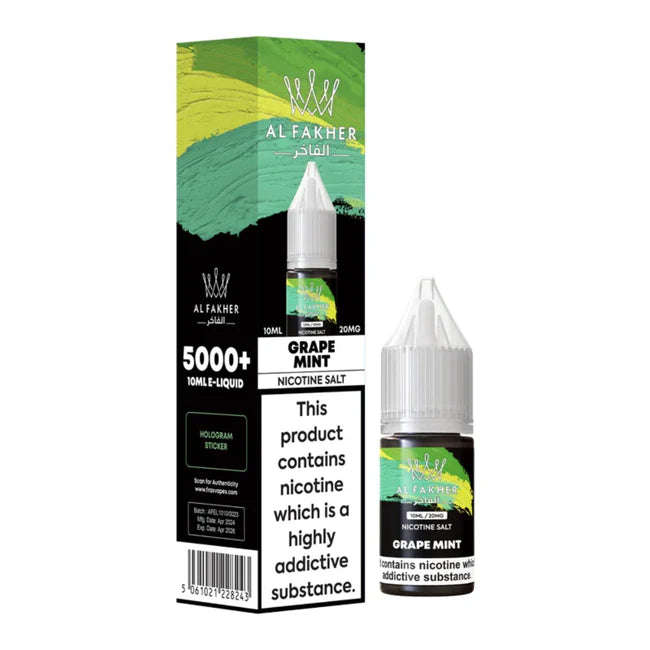 Al Fakher Grape Mint nicotine salt e-liquid packaging on a white background