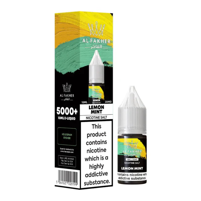 Al Fakher Lemon Mint nicotine salt e-liquid packaging on a white background