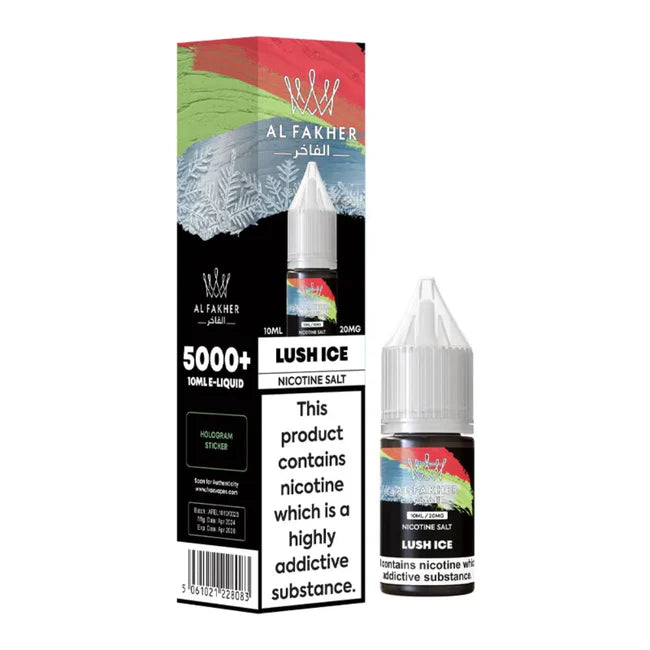 Al Fakher Lush Ice nicotine salt e-liquid packaging on a white background
