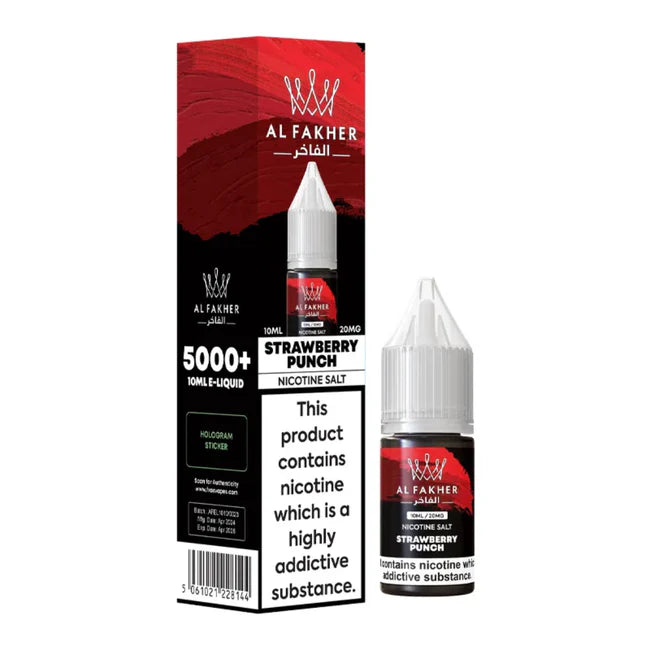 Al Fakher strawberry punch nicotine salt e-liquid packaging on a white background