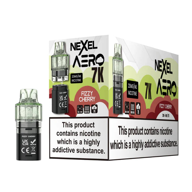 Nexcel Aero 7K vape device packaging with nicotine warning label on a white background