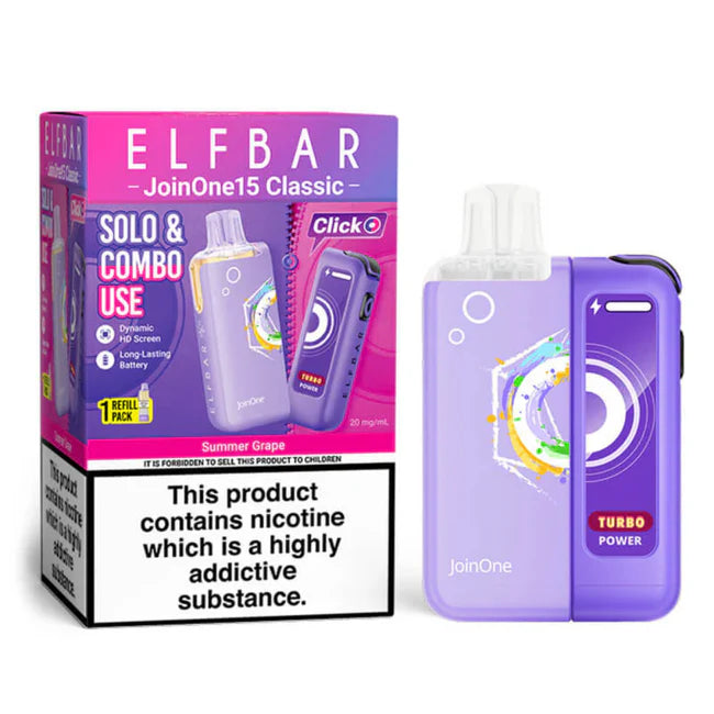 Purple vape device with packaging displaying 'ELF BAR' branding on a white background.