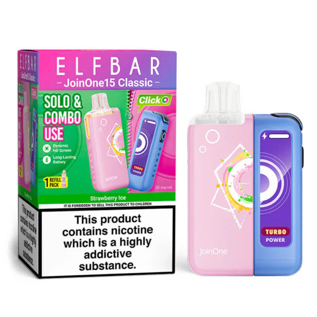 Pink and blue vape device with ELF BAR packaging on a white background