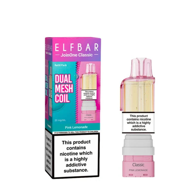 Elf Bar Dual Mesh Coil packaging with pink lemonade flavor on a white background