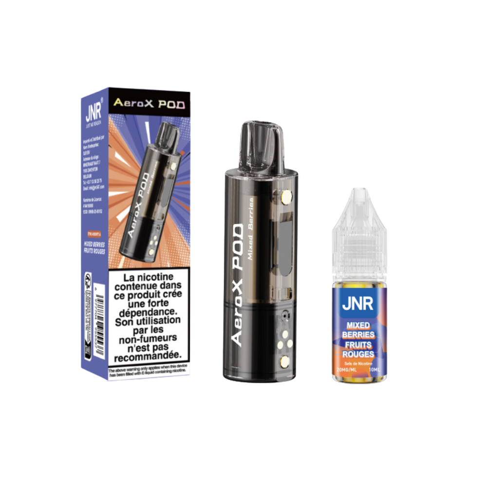 JNR AeroX vape pod packaging and product on a white background