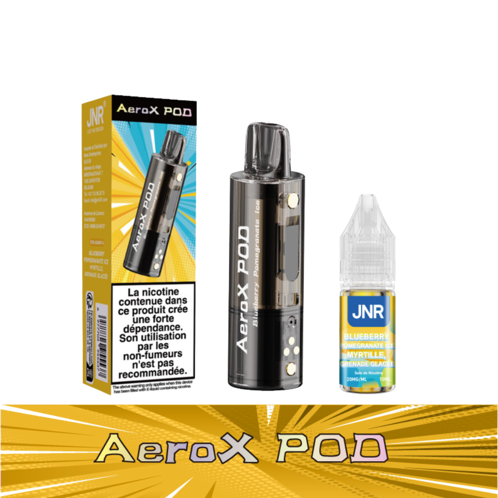 AeroX POD vaping device and packaging on a white background