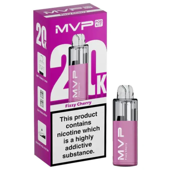 MVP vape pod kit with pink packaging on a white background