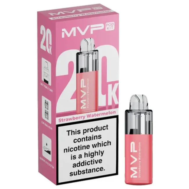 MVP Strawberry Watermelon vape pod kit with packaging on a white background