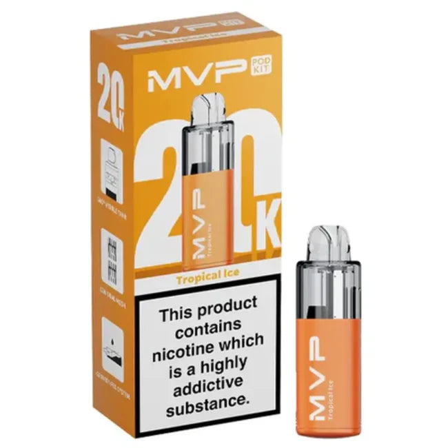 MVP vape kit packaging with orange vape device on a white background