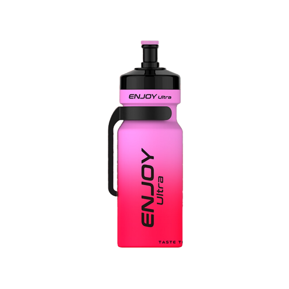 Pink and black water bottle with 'ENJOY Ultra' branding on a white background