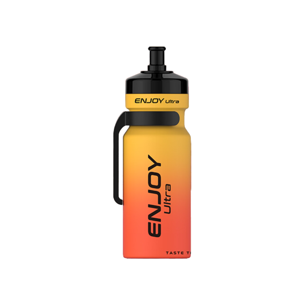 Yellow and orange water bottle with 'ENJOY Ultra' branding on a white background