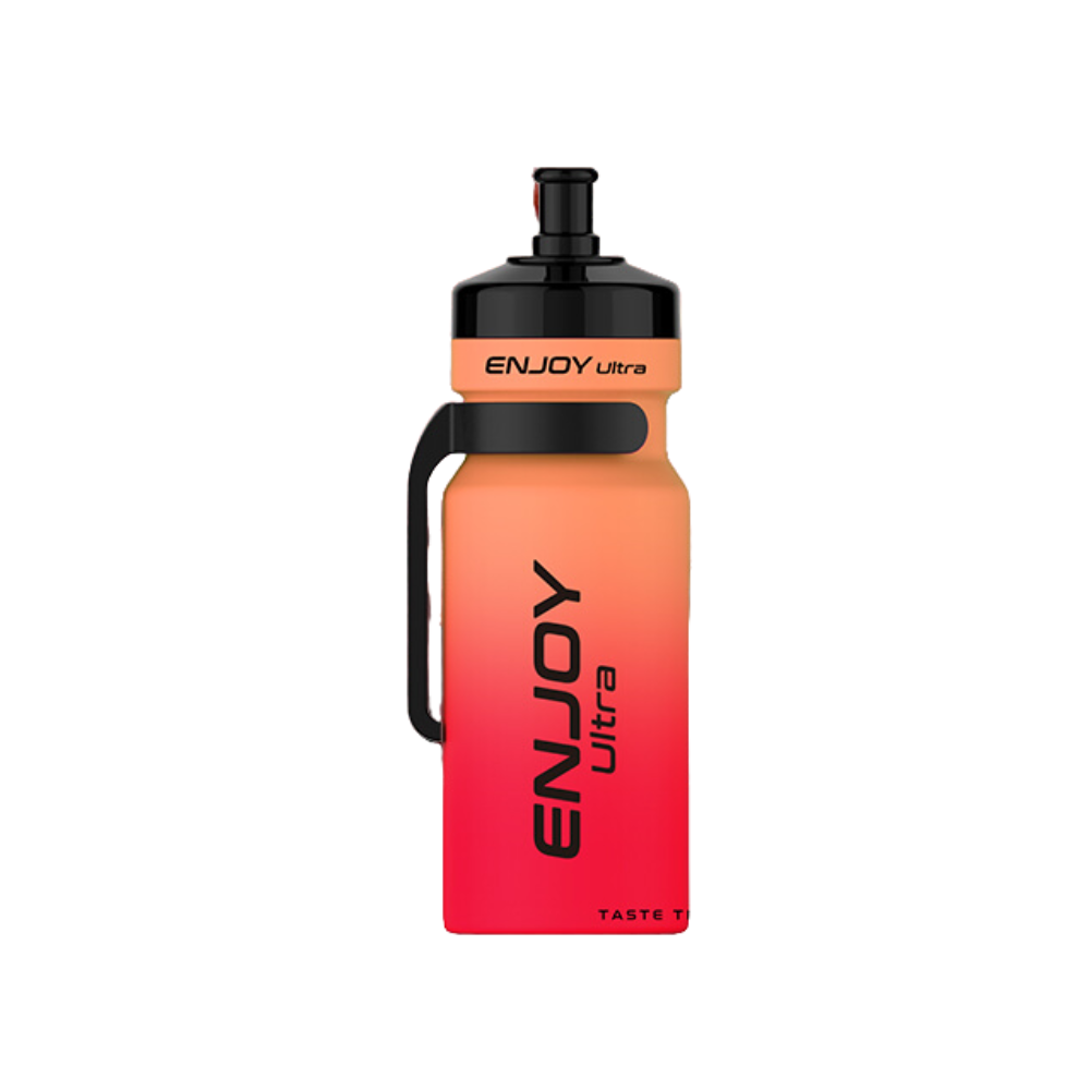 Orange and red water bottle with 'ENJOY Ultra' branding on a white background