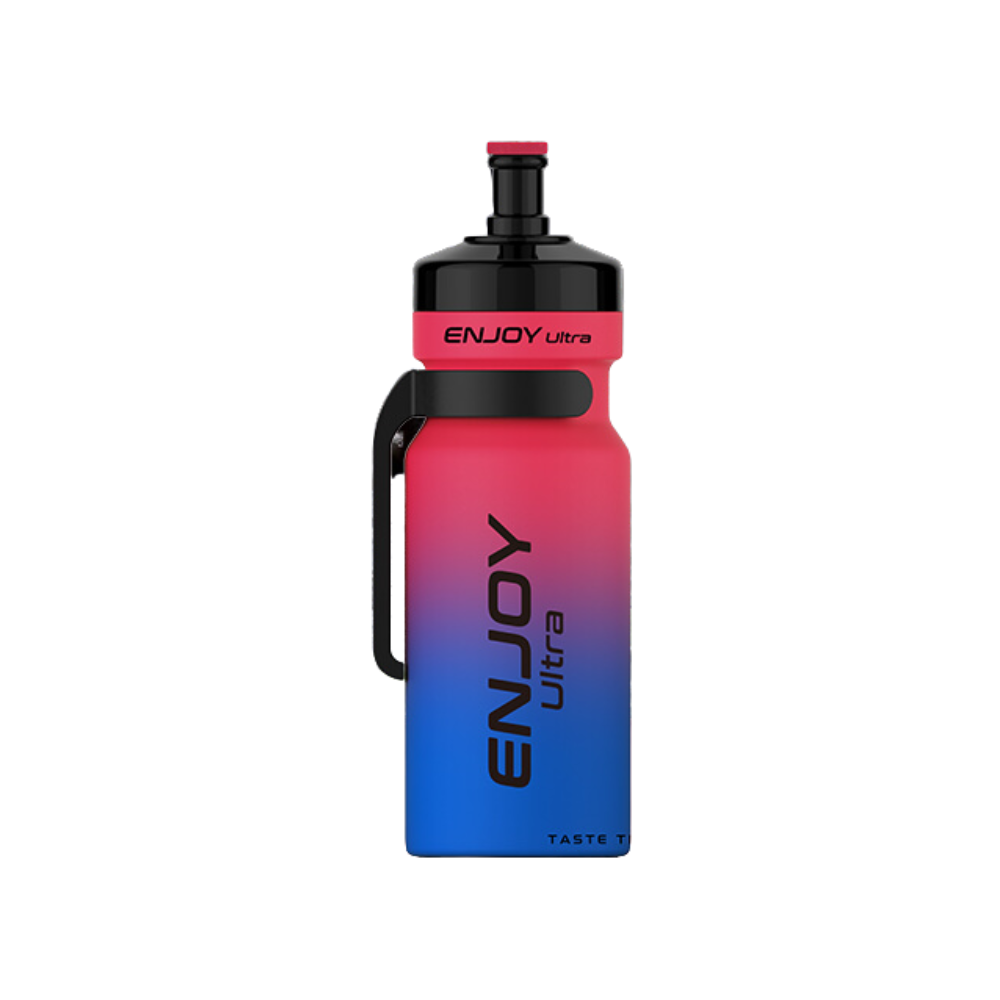 Gradient red to blue water bottle with 'ENJOY ultra' branding on a white background