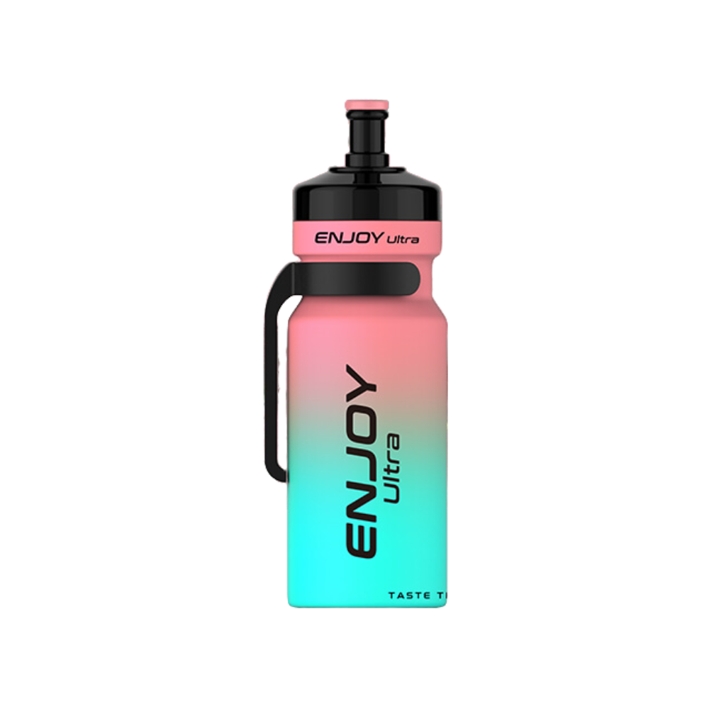 Gradient pink to blue water bottle with 'ENJOY Ultra' branding on a white background