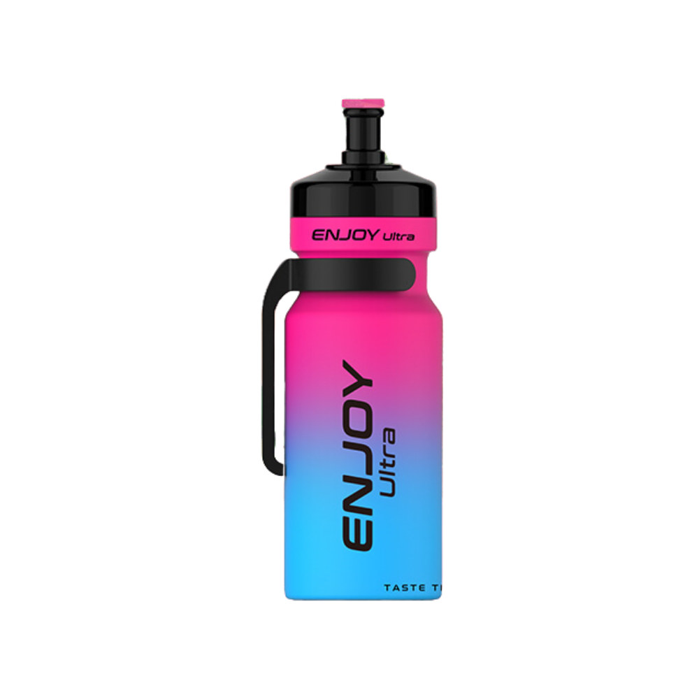 Gradient pink to blue water bottle with 'ENJOY Ultra' branding on a white background