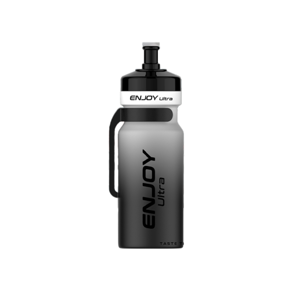Black water bottle with 'ENJOY Ultra' branding on a white background