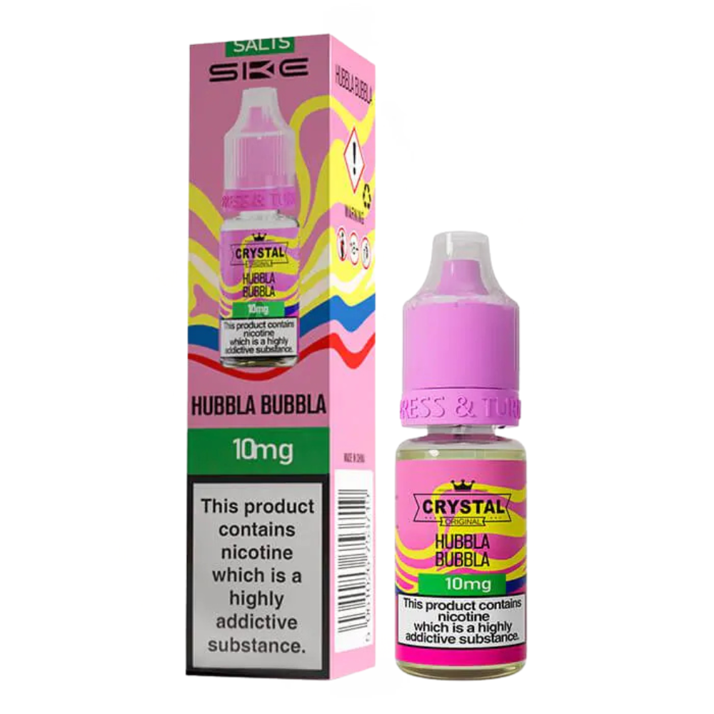 SKE Crystal Hubba Bubba vape juice bottle and packaging on a white background